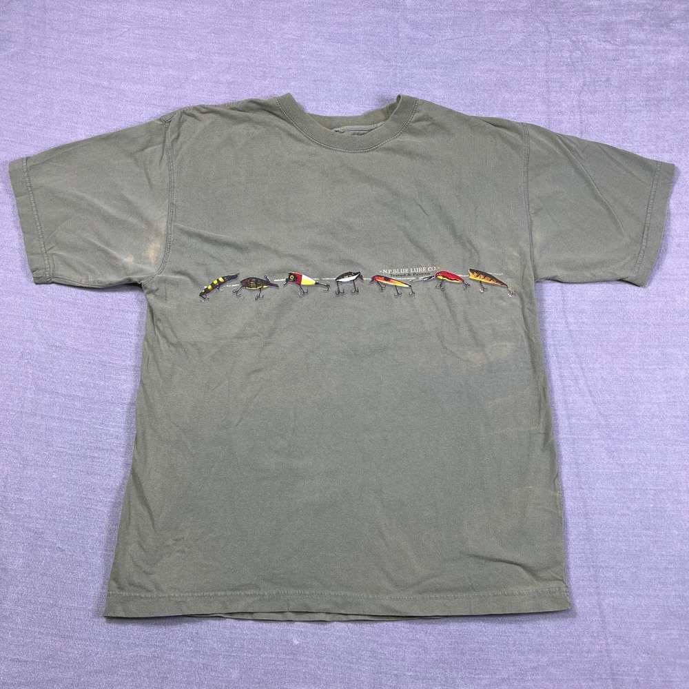Newport Blue Fishing Lures Regular Crew Neck T-Shirt Mens L Green Cotton